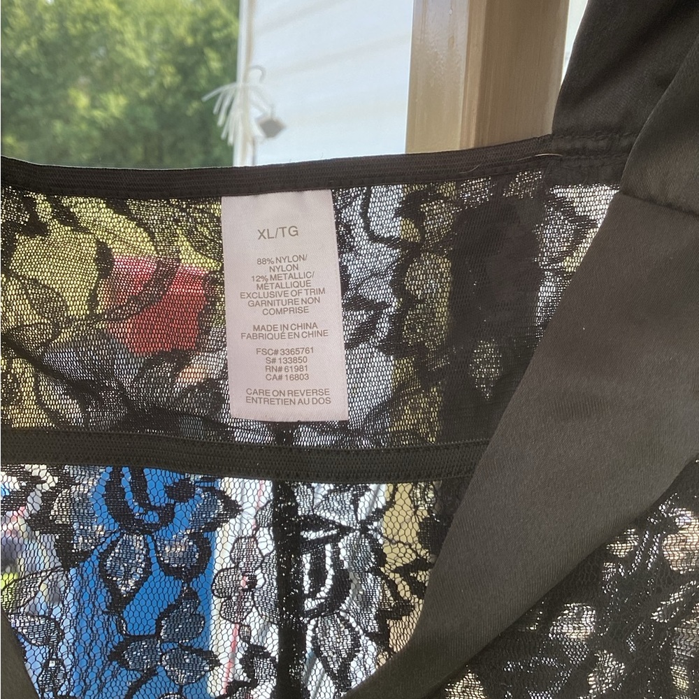 🏁90s Vintage Silver + Black Floral Lace Formal V-Neck SheerSlip Dress Stretch XL - Picture 5 of 6
